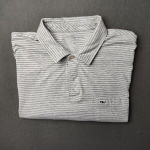 Vineyard Vines Polo Shirt Mens XL Gray White Striped Classic Fit Pima Cotton